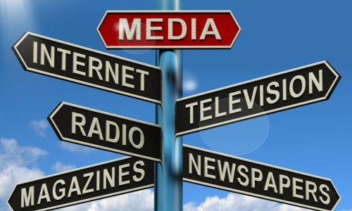 Media Signpost Shows Internet Television Newspapers Magazines And Radio